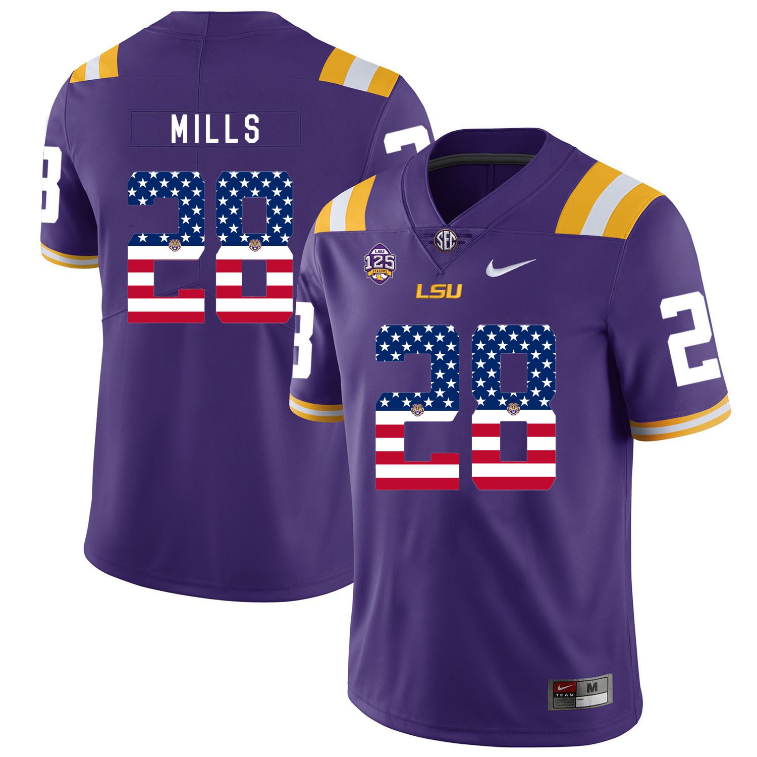 Men LSU Tigers #28 Mills Purple Flag Customized NCAA Jerseys